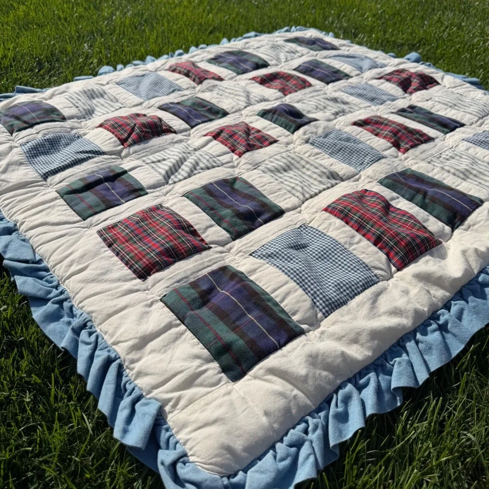 NoJo Noel Joanna Vintage Baby Quilt Patchwork Plaid Ruffle Nursery Blanket USA
